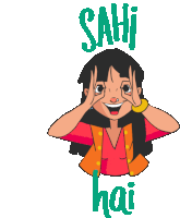 Playful Girl Says Sahi Hai In Hindi Sticker