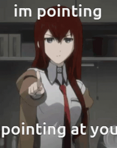 Pointing Makise Kurisu GIF. This 395 x 498 animated GIF is part of our makise kurisu collection. Created by annoymoss. View the original animation, share…