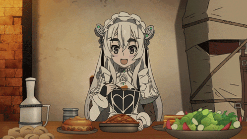 Sitting Down While Enjoying And Eating An Apple Pie Happily Blushes GIF