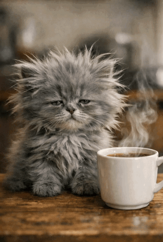 Sleepy Cat Morning Coffee GIF