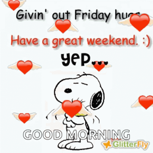 Snoopy Givin Out Friday Hugs GIF. This 498 x 498 animated GIF is part of our guten morgen freitag collection. Related themes include good morning, happy…