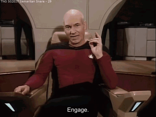 Star Trek Captain Jean-luc Picard Engage Captain James Tiberius Kirk Captain Picard GIF. This 498 x 374 animated GIF is part of our george takei oh my…