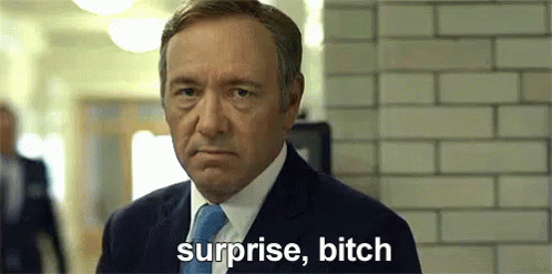 Surprise, Bitch. GIF. This 498 x 247 animated GIF is part of our surprise bitch collection. Related themes include kevin spacey. View the original…