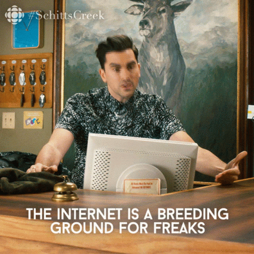 The Internet Is A Breeding Ground For Freaks David Rose GIF. This 498 x 498 animated GIF is part of our suficiente internet por hoy collection. Related…