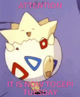 Tuesday Togepi GIF. This 328 x 400 animated GIF is part of our pikachu and togepi collection. Related themes include pokemon, tuesday. Created by kiskiwi…