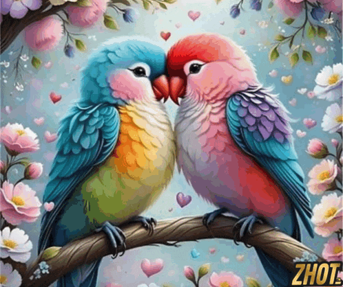 Two Birds In Love Cute Tropical Bird Couple GIF