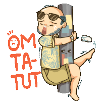 Uncle Climbing Pole Shouts Om Ta Tut In Indonesian Sticker