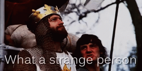 What A Strange Person GIF. This 498 x 249 animated GIF is part of our monty python and the holy grail collection. Related themes include monty python…