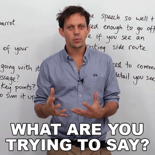 What Are You Trying To Say Benjamin GIF. This 498 x 498 animated GIF is part of our gracias por su atencion en ingles collection. Created by engvid. View…