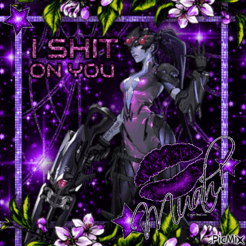 Widowmaker I Shit On You GIF. This 498 x 498 animated GIF is part of our tracer and widowmaker collection. Related themes include glitter, purple, spider…