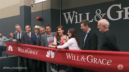 Will And Grace Will And Grace Gifs GIF. This 440 x 248 animated GIF is part of our cutting ribbon collection. Related themes include confetti, karen walker…
