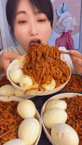 Woman Eating Ramen Fast Egg GIF