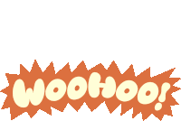 Woohoo Woohoo In White Bubble Letters Inside Orange Exclamation Bubble Sticker