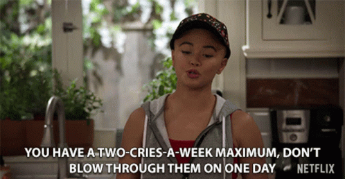 You Have A Two Cries A Week Maximum Dont Blow Through Them On One Day Paris Berelc GIF. This 498 x 258 animated GIF is part of our theres no crying in…