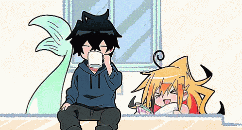 半魚人　お風呂　尻尾　コーヒー GIF