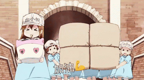 血小板 加油 工作細胞 可愛 搬重物 同心協力 GIF