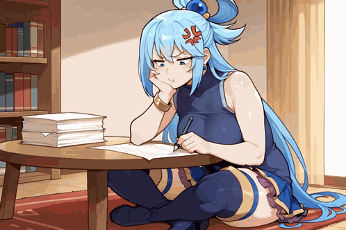 Aqua Konosuba Study GIF