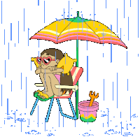 Bored Girl Under A Beach Umbrella In The Rain Sticker