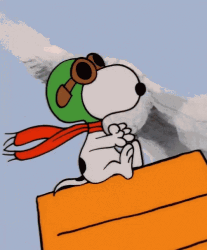 Camsey Snoopy Flying Fly Peanuts Clouds House GIF