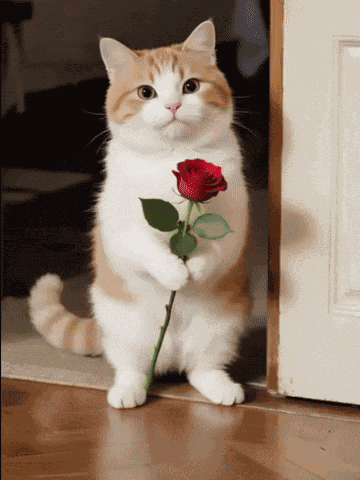 Cat With Wiered And Cute Reactions Cat Giving Rose GIF