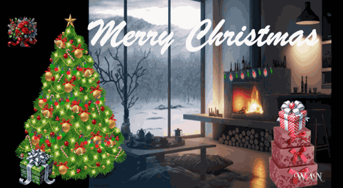 Christmas Tree Fireplace GIF