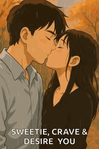 Couple Kissing While Raining Ghibli Hug GIF