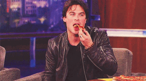Eating Pizza Damon Salvatore GIF