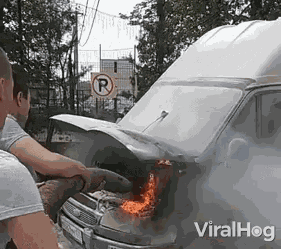 Extinguishing Fire Burning Car GIF