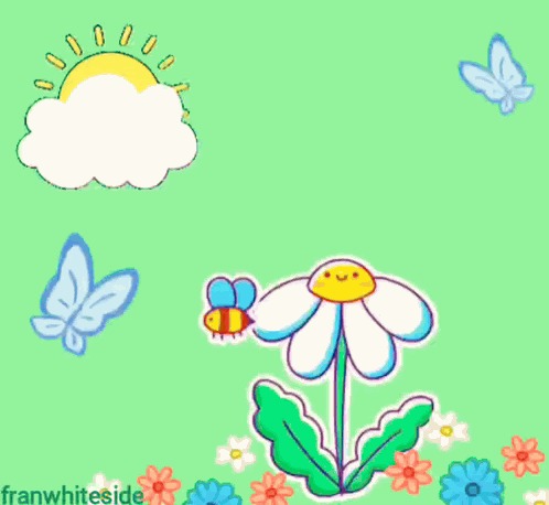 Good Morning Cartoon Flower Bee Butterflies GIF