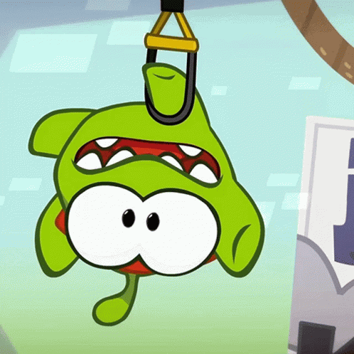 Hanging Upside Down Om Nom GIF