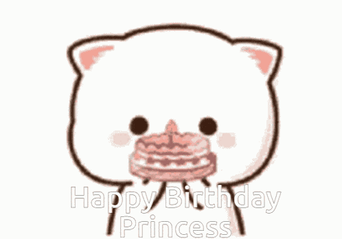 Happy Birthday Princess Peach Cat Cake Ears Moving Walk Dog GIF