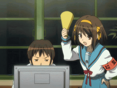Haruhi Suzumiya Kyon Computer Haruhi Megafono GIF