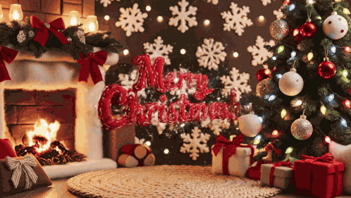 Merry Christmas Fireplace GIF