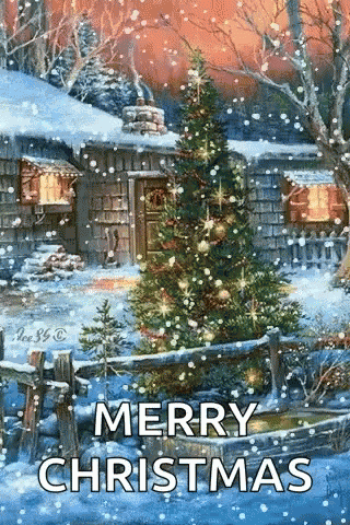 Merry Christmas Snowing GIF