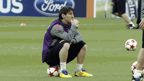 Messi Sitting On Ball Thinking GIF