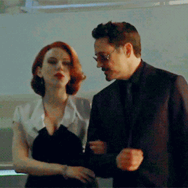 Natasha Romanoff And Tony Stark Age Of Ultron Scarlett Johansson And Robert Downey Jr Age Of Ultron 2015 GIF