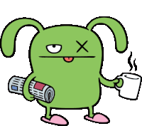 Ox Holding Newspaper Drinking Coffee, Looks Tired Sticker