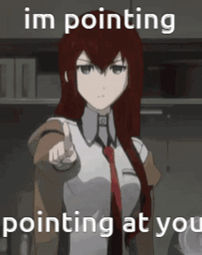 Pointing Makise Kurisu GIF