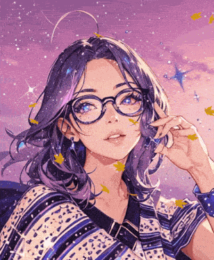 Purple Anime Girl With Leaves GIF