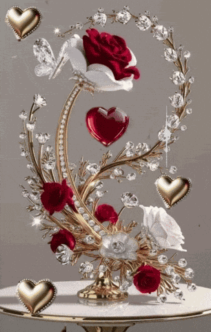 Red Roses Twinkle Gold Hearts With Roses Twinkle GIF