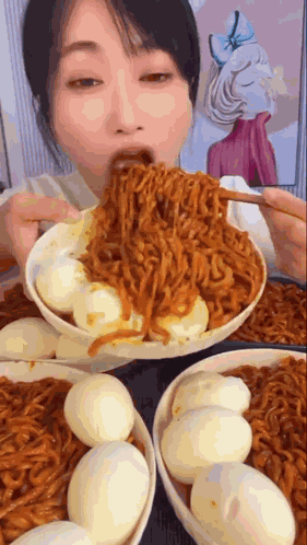 Woman Eating Ramen Fast Egg GIF